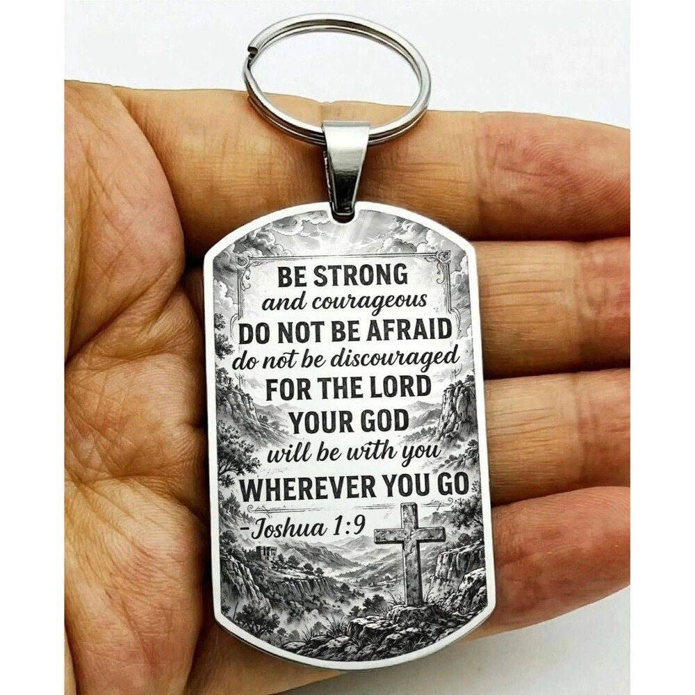 Juasha 1 : 9 Bible Quote God Lord Jesus Christ Stainless Keychain Reminder Art